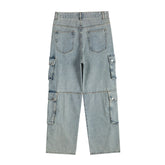 Hearujoy Side Pocket Washed Light Blue Baggy Jeans for Men Pantalones Hombre Y2k Straight Casual Denim Trousers Oversized Cargo Pants